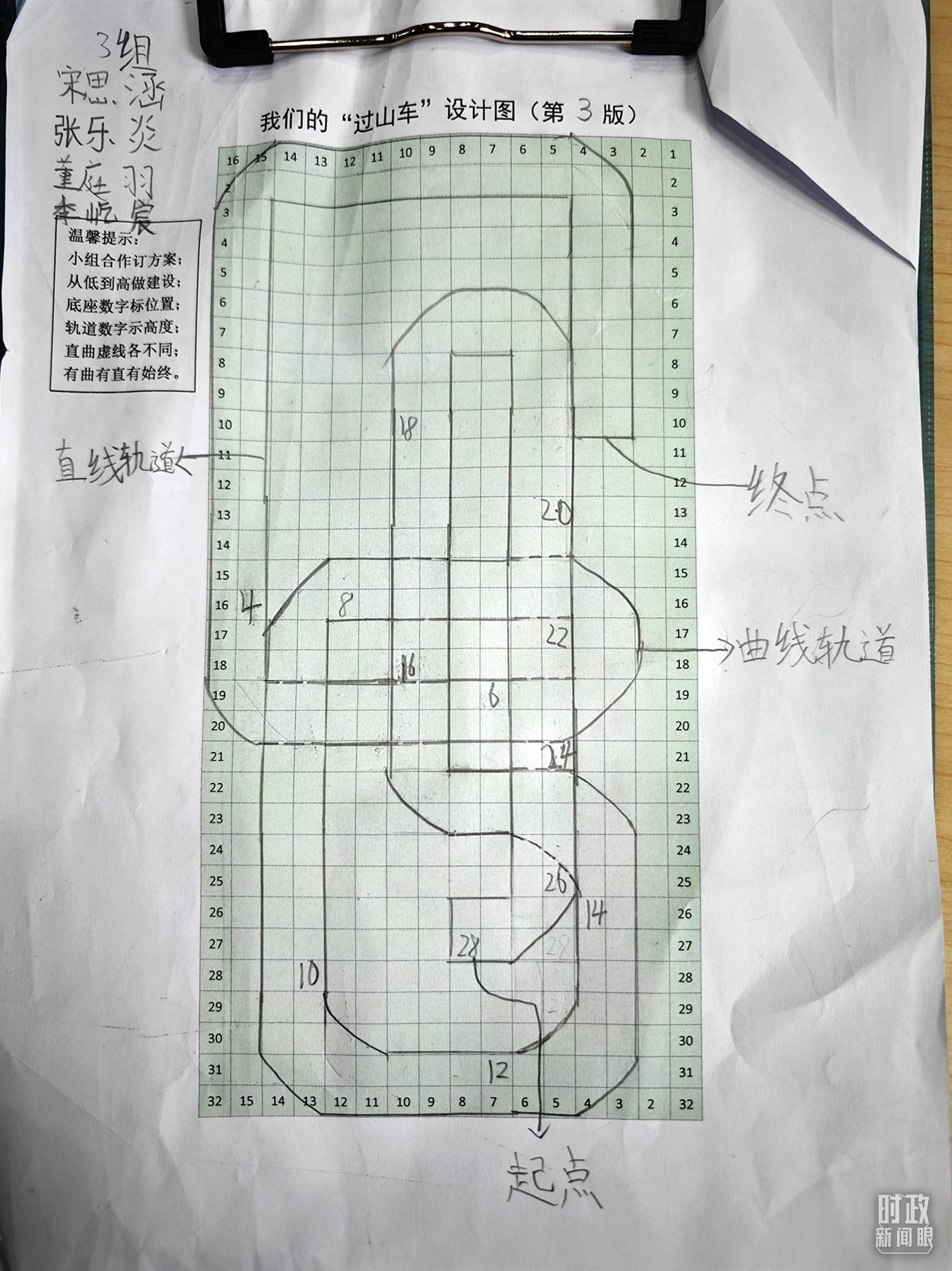 △學(xué)生們搭建過(guò)山車(chē)模型的設(shè)計(jì)圖。（總臺(tái)央視記者彭漢明拍攝）