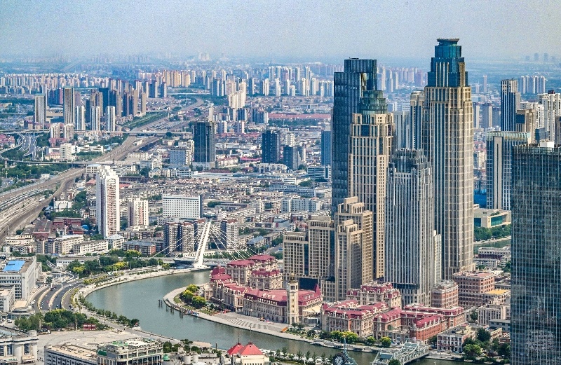 2023年6月16日，從直升機(jī)上拍攝的天津中心城區(qū)城市景觀。
